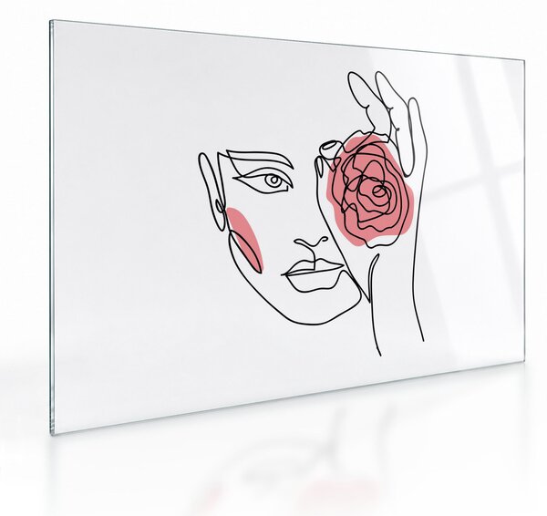 Staklena slika - Crtano lice s ružom (70x50 cm)
