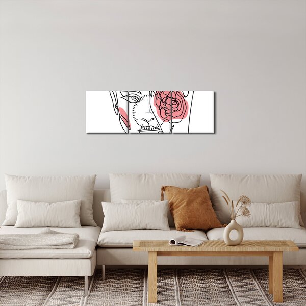 Slika - Crtano lice s ružom (sa satom) (90x30 cm)