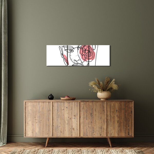 Slika - Crtano lice s ružom (sa satom) (90x30 cm)