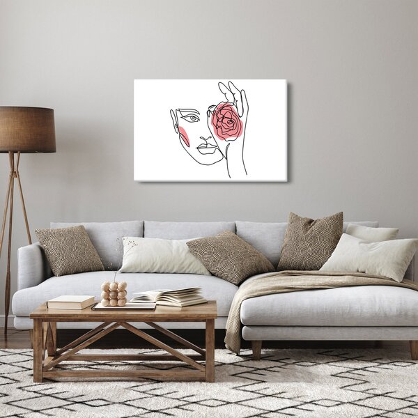 Slika - Crtano lice s ružom (90x60 cm)