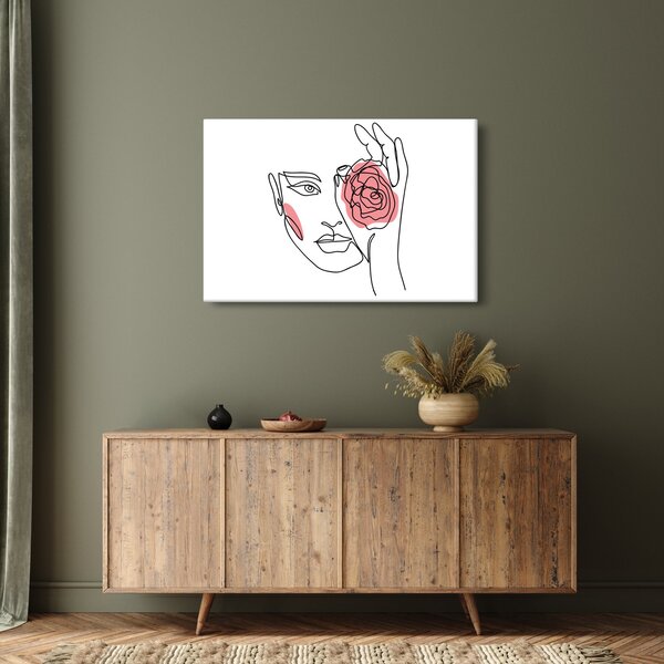 Slika - Crtano lice s ružom (90x60 cm)