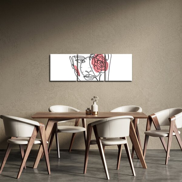 Slika - Crtano lice s ružom (sa satom) (90x30 cm)