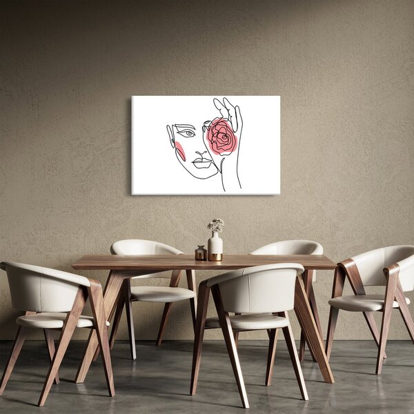 Slika - Crtano lice s ružom (90x60 cm)