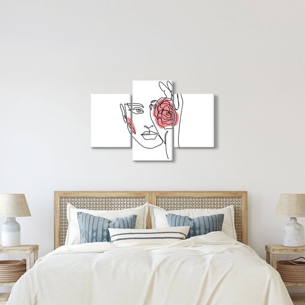 Slika - Crtano lice s ružom (90x60 cm)