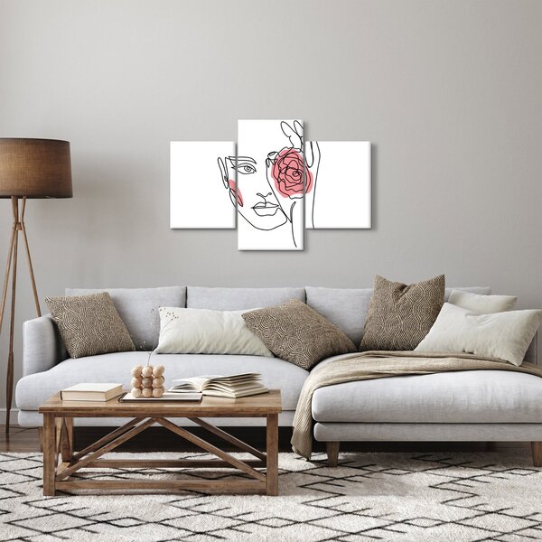 Slika - Crtano lice s ružom (90x60 cm)