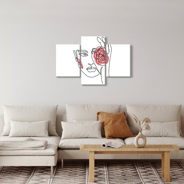 Slika - Crtano lice s ružom (90x60 cm)