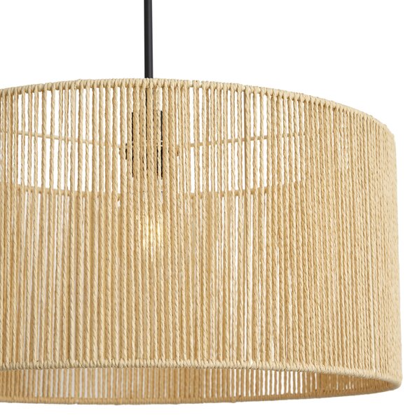 Hanglamp zwart met beige papieren touw kap 50/50/25 - Combi 1