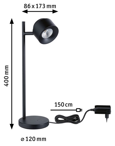 Stolne Lampa Paulmann, Puric Pane I, prigušiv, Crno, Dnevna soba, Metal, Moderan