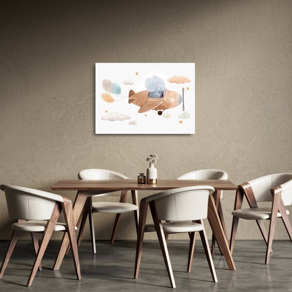 Staklena slika - Akvarel slon u avionu (70x50 cm)