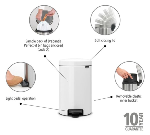 Bijela željezna kanta za smeće s pedalom 30 l NewIcon – Brabantia