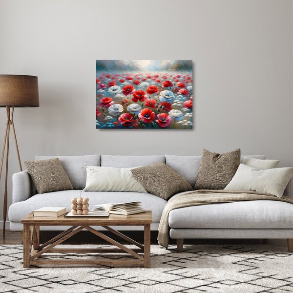 Staklena slika - Polje makova (70x50 cm)