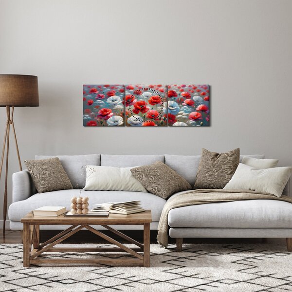 Slika - Polje makova (sa satom) (90x30 cm)