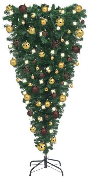 VidaXL Naopako umjetno osvijetljeno božićno drvce s kuglicama 120 cm