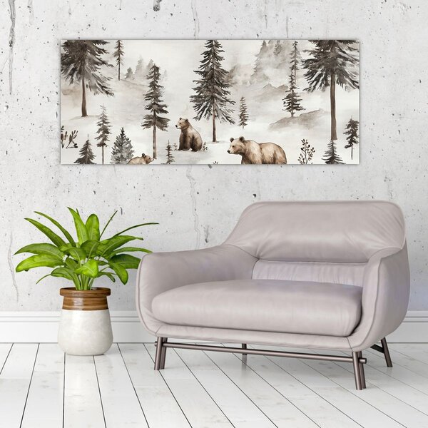 Slika - Šuma s medvjedima (120x50 cm)