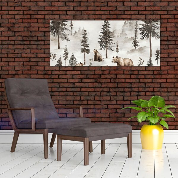 Slika - Šuma s medvjedima (120x50 cm)
