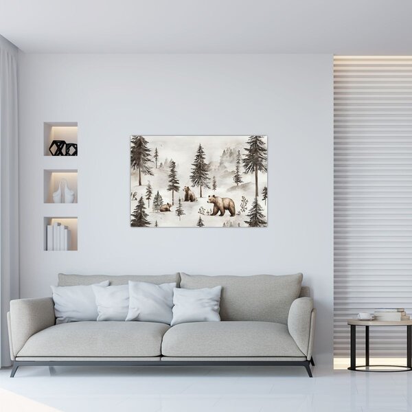 Slika - Šuma s medvjedima (90x60 cm)
