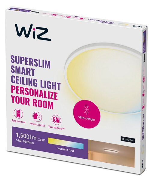Stropne Svjetiljka WiZ, SuperSlim, prigušiv, Bijela, Dnevna soba, Plastika, Moderan