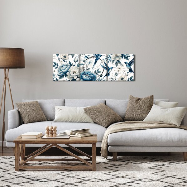 Slika - Kolibri s cvijećem (sa satom) (90x30 cm)