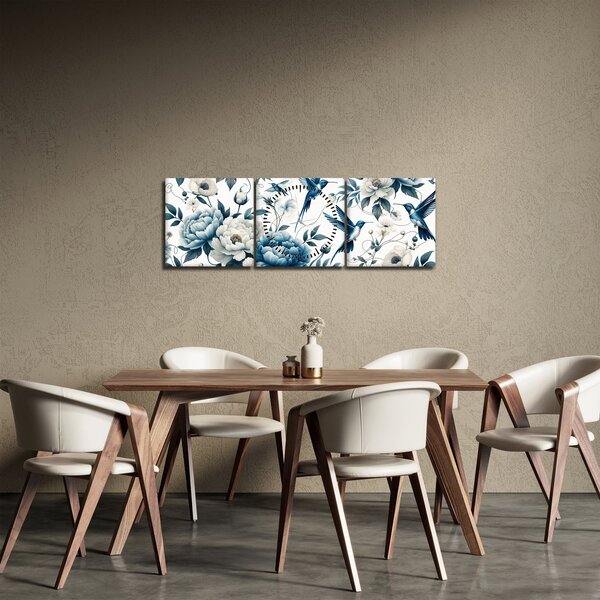 Slika - Kolibri s cvijećem (sa satom) (90x30 cm)