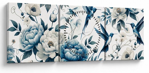 Slika - Kolibri s cvijećem (sa satom) (90x30 cm)