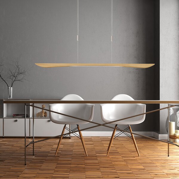 Quitani LED visilica Hiba, prirodni hrast, dužina 148 cm, prigušiva, Drvo, Dnevni boravak/blagovaonica, Drvo