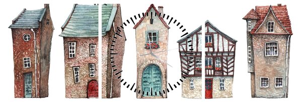 Slika - Kuće u akvarelu (sa satom) (90x30 cm)