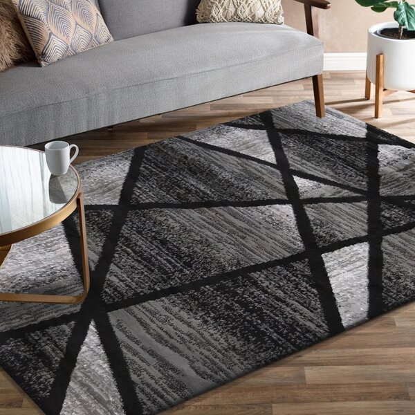 Moderni sivo-crni tepih s apstraktnim uzorkom Širina: 80 cm | Duljina: 150 cm
