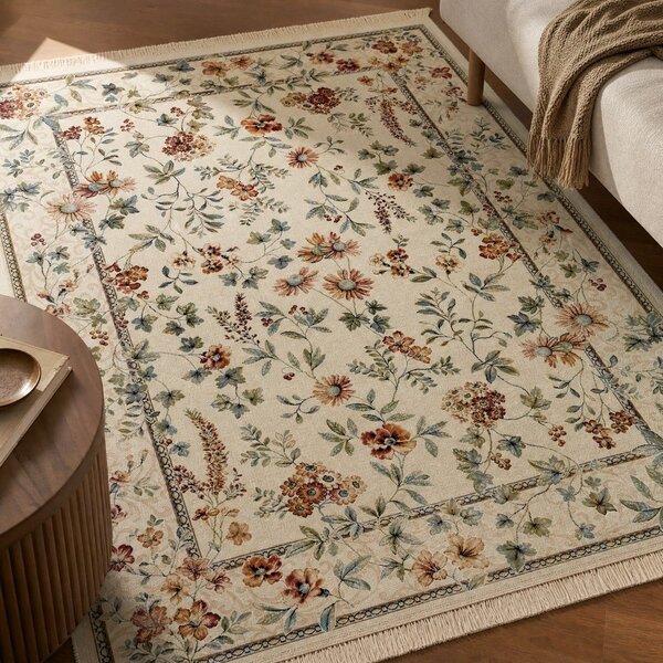 Krem tepih viskozan 160x230 cm Oriental Flowers – Nouristan