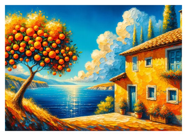 Staklena slika - Kuća s narančama II. (70x50 cm)