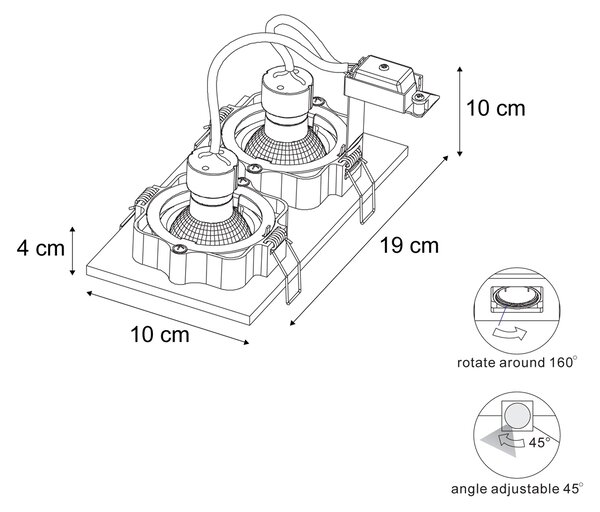 Moderno ugradno reflektorsko svjetlo bež GU10 50 mm okretno i nagibno 2-svjetlo - Qure