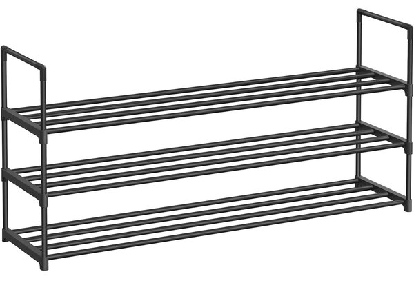 Troslojni, metalni stalak za cipele, 116 x 30 x 55 cm, crne boje | SONGMICS