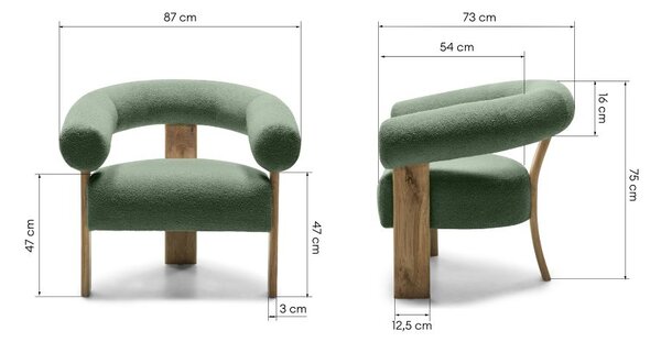 Tamnozelena dizajnerska fotelja KOKEI, hrast Now or never 37