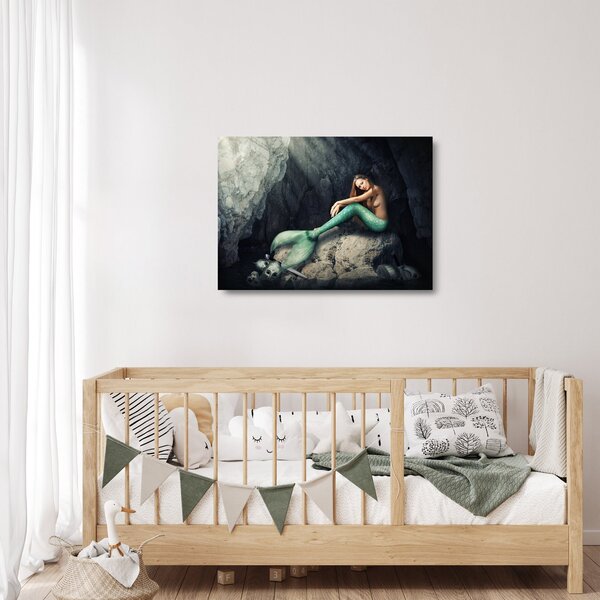 Staklena slika - Sirena na stijeni (70x50 cm)