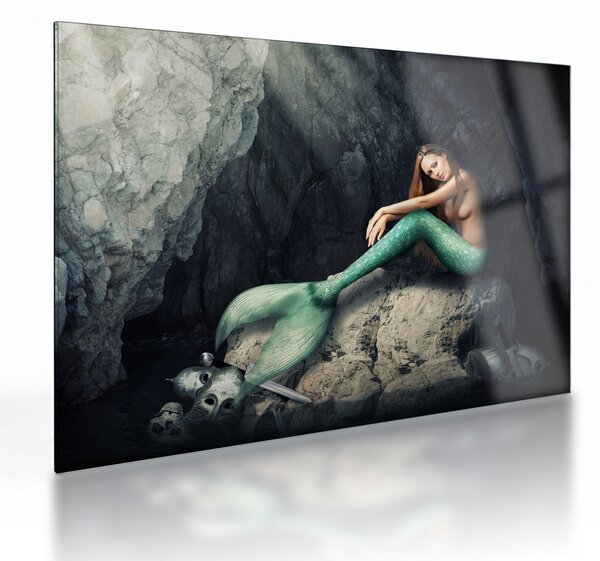 Staklena slika - Sirena na stijeni (70x50 cm)