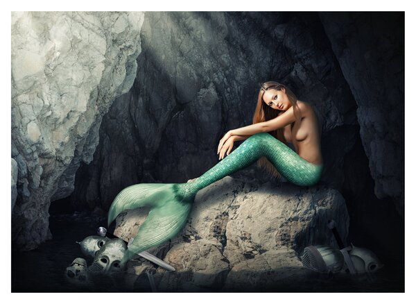 Staklena slika - Sirena na stijeni (70x50 cm)