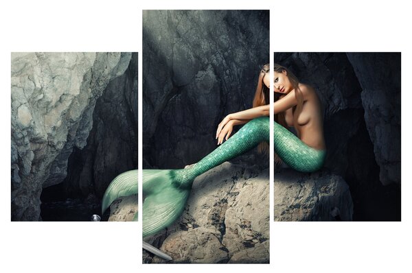 Slika - Sirena na stijeni (90x60 cm)