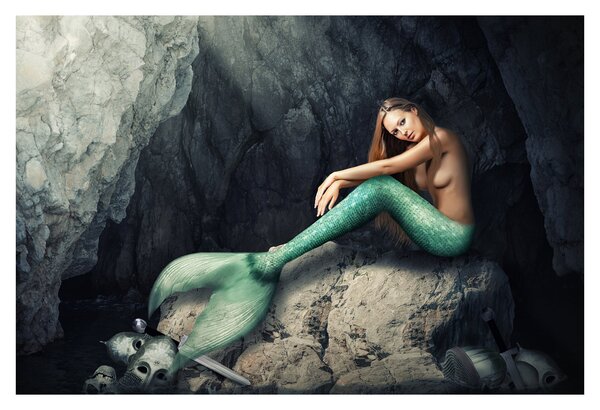 Slika - Sirena na stijeni (90x60 cm)