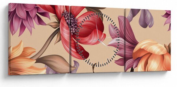 Slika - Vintage cvijeće (sa satom) (90x30 cm)