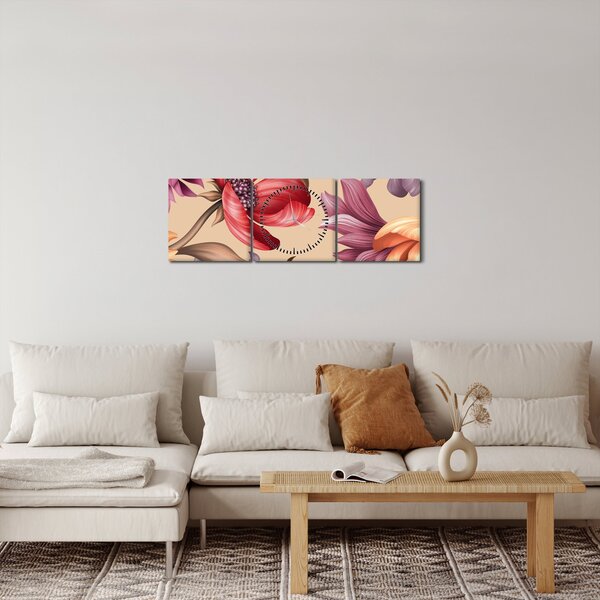 Slika - Vintage cvijeće (sa satom) (90x30 cm)