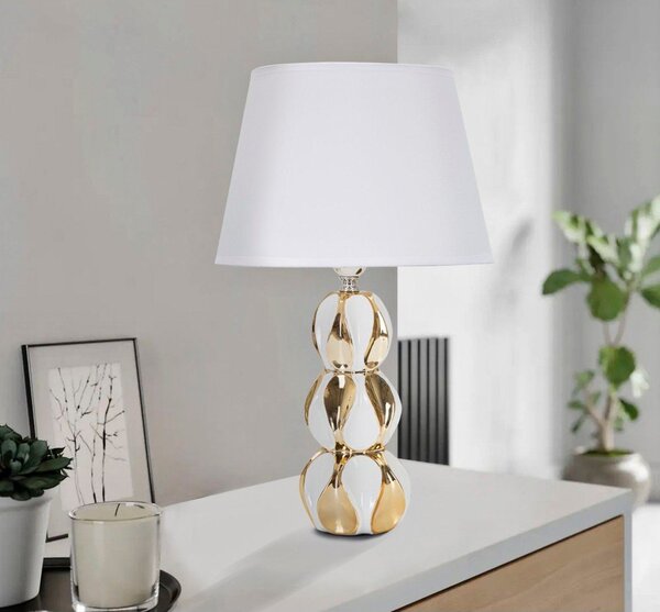 Bijela/u zlatnoj boji stolna lampa keramička s tekstilnim sjenilom (visina 46 cm) Glam Balls – Mauro Ferretti