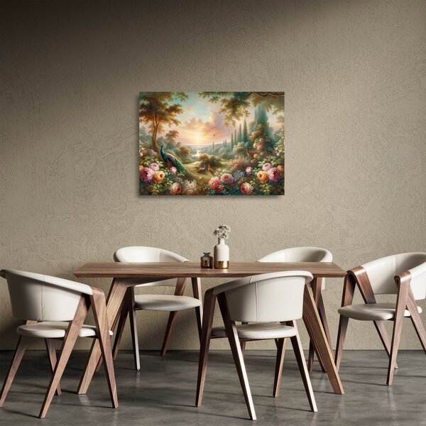 Staklena slika - Paunovi u vrtu (70x50 cm)
