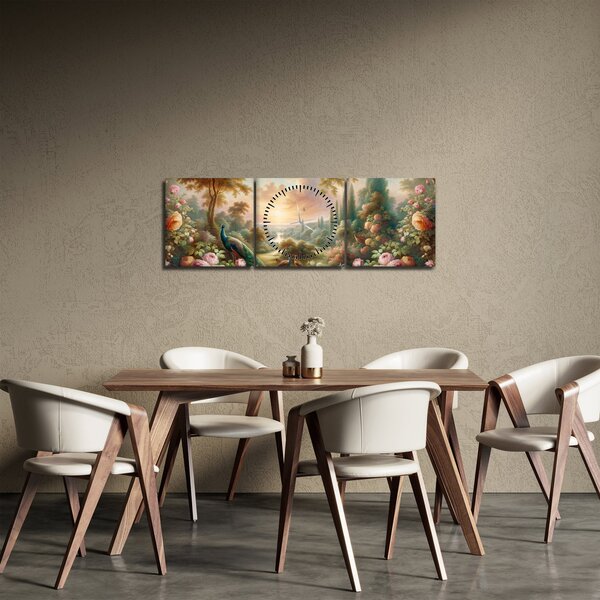 Slika - Paunovi u vrtu (sa satom) (90x30 cm)