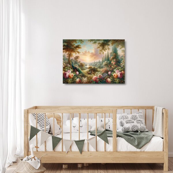 Staklena slika - Paunovi u vrtu (70x50 cm)