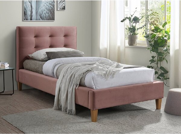 Ružičasti tapecirani krevet TEXAS VELVET 90 x 200 cm