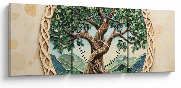 Slika – Ispleteno drvo života (sa satom) (90x30 cm)
