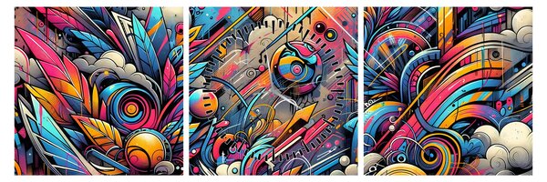 Slika - Šareni grafiti (sa satom) (90x30 cm)