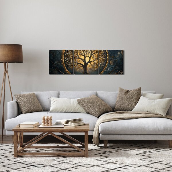 Slika – Drvo sa zlatnom aurom (sa satom) (90x30 cm)
