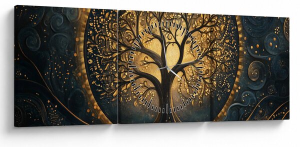 Slika – Drvo sa zlatnom aurom (sa satom) (90x30 cm)