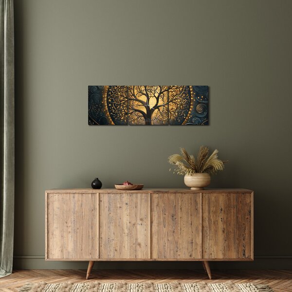 Slika – Drvo sa zlatnom aurom (sa satom) (90x30 cm)