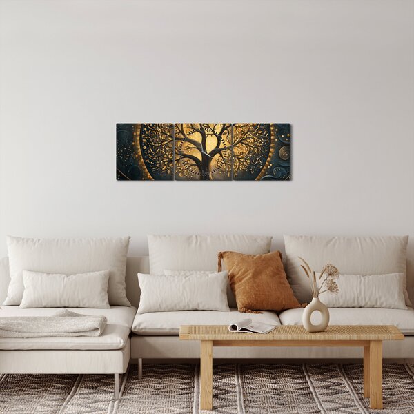 Slika – Drvo sa zlatnom aurom (sa satom) (90x30 cm)